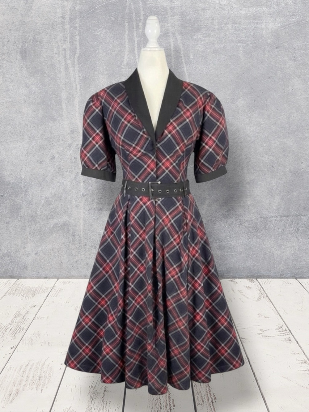 Hot Topic Social Collision Dress Black Red Plaid Belted Corporate Goth 3X NWT